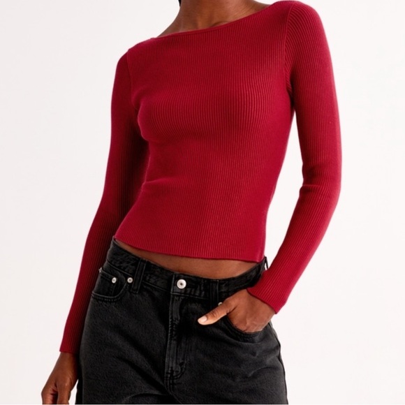 Red Ribbed Long Sleeve Top - Picture 1 of 4